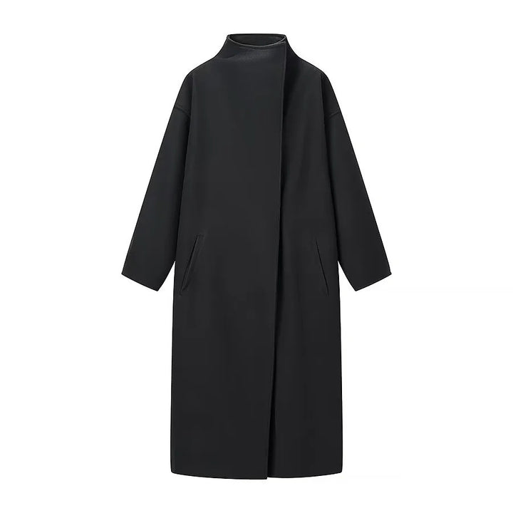 Damen nan minimalistischer Longmantel mit Stehkragen, verdeckter Frontleiste und schrägeingesetzten Eingrifftaschen Echo Archiv