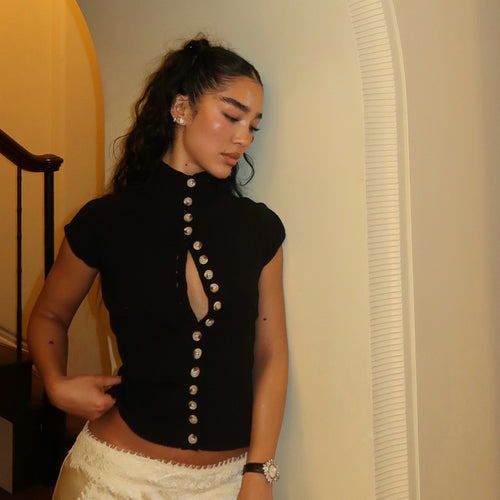 Damen Stehkragen Bluse mit Knopfleiste Echo Archiv