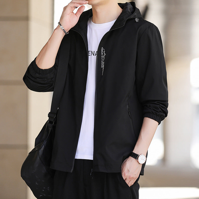 Herren Leichte wasserabweisende Kapuzenjacke im Urban-Minimalstil mit Reißverschluss Echo Archiv