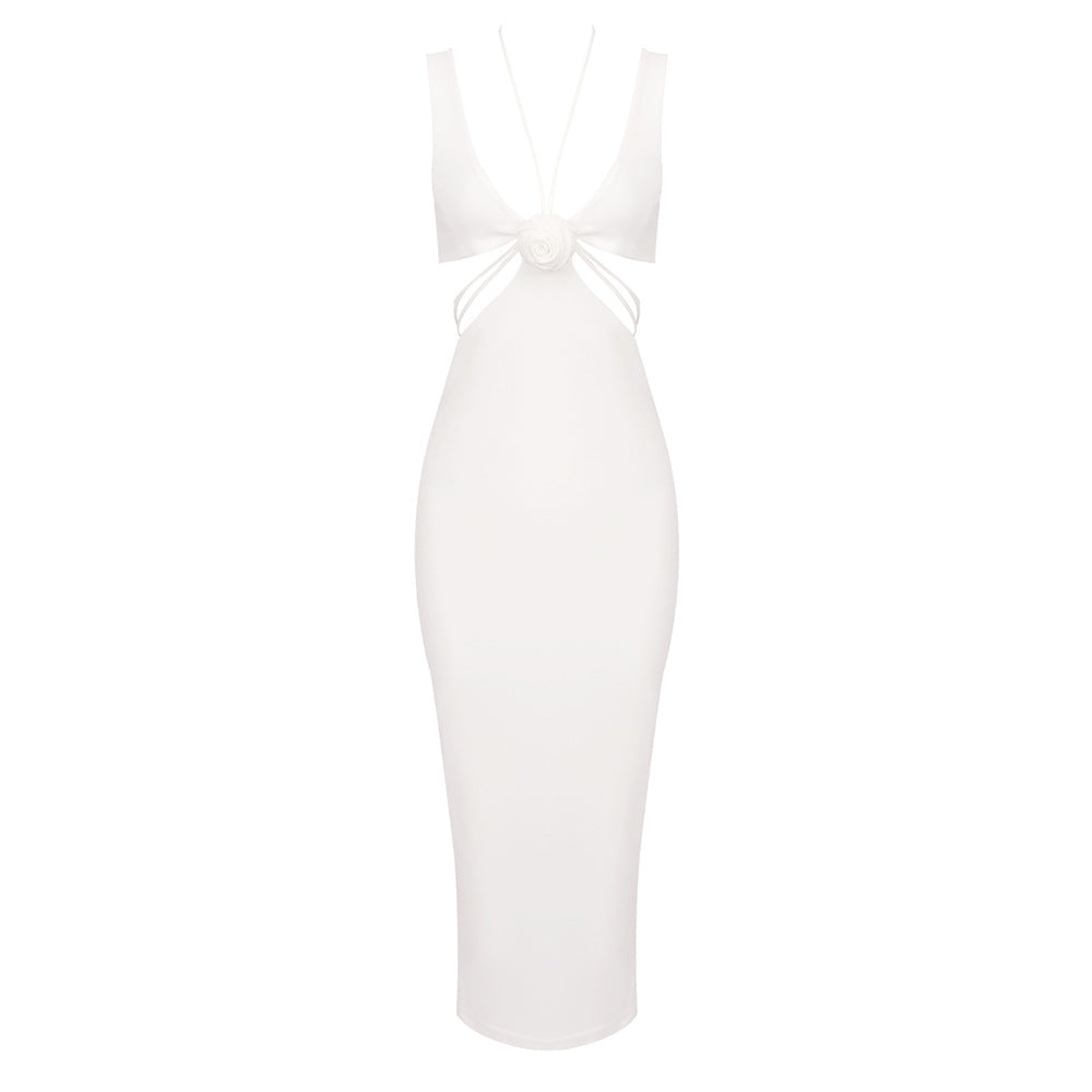 Damen figurbetontes Kleid mit raffinierten Rückendetails und floralem Akzent Echo Archiv