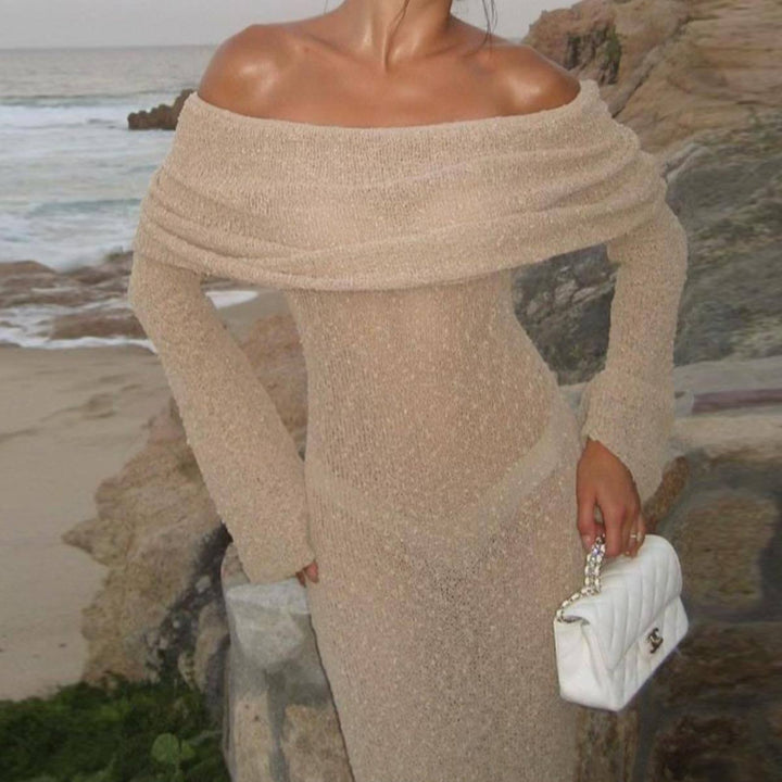 Damen Off-Shoulder Maxikleid mit langem Arm und elegantem Stoff Echo Archiv