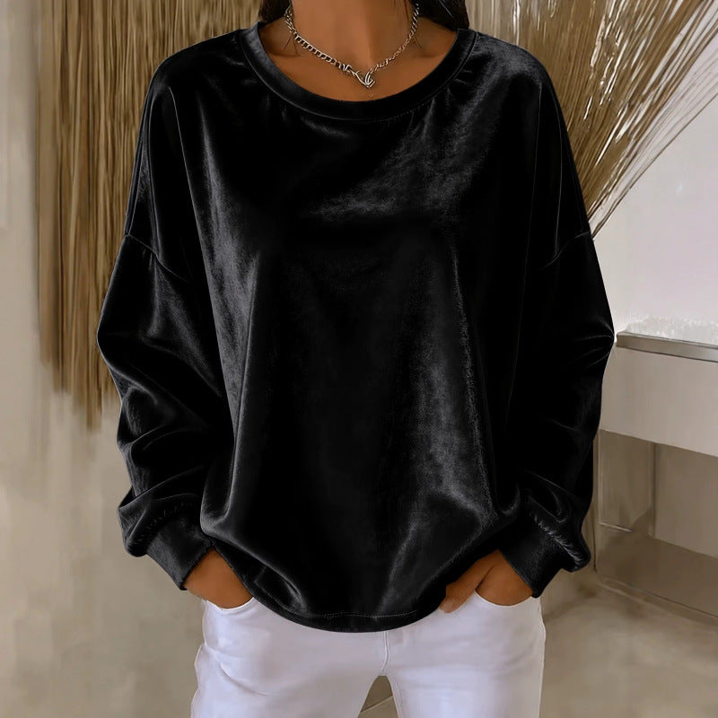 Damen Samt-Oversize-Sweatshirt mit Rundhalsausschnitt und eingesetzter Schulter Echoarchiv