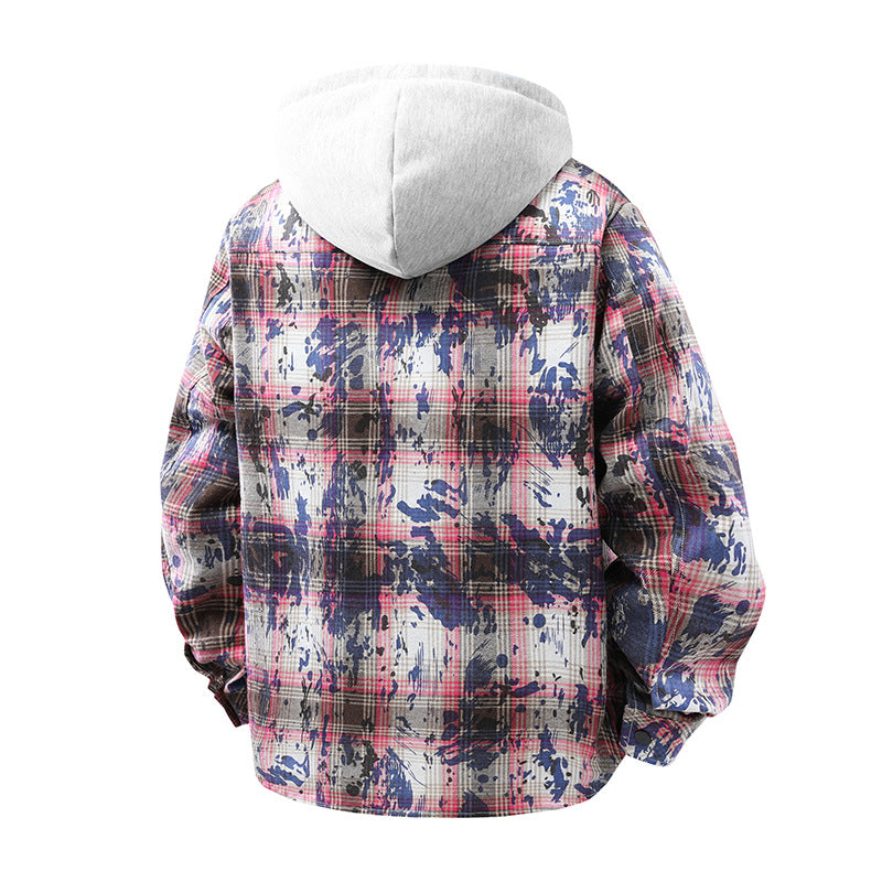 Herren lässige karierten Overshirt mit Kapuze Echoarchiv