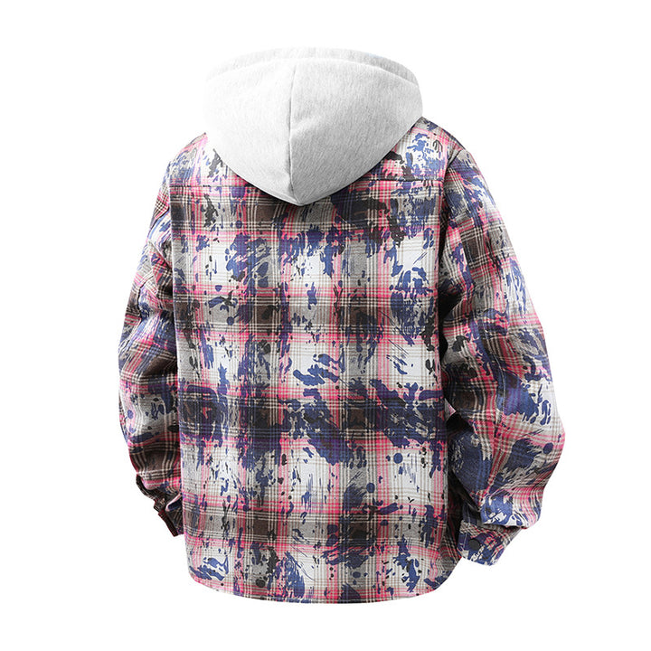Herren lässige karierten Overshirt mit Kapuze Echoarchiv