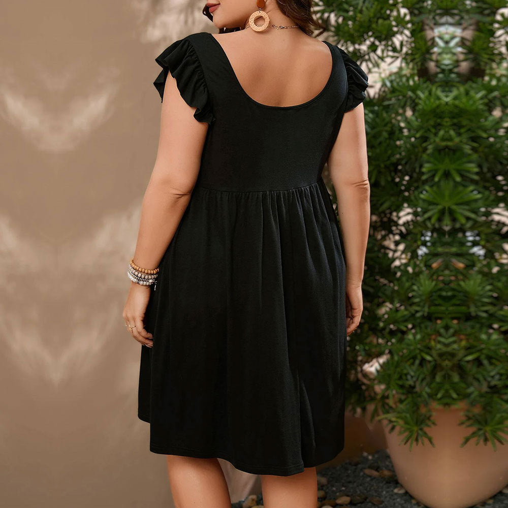 Damen Freizeit Kleid mit voluminösen Rüschenärmeln und Knopfdetails Echo Archiv