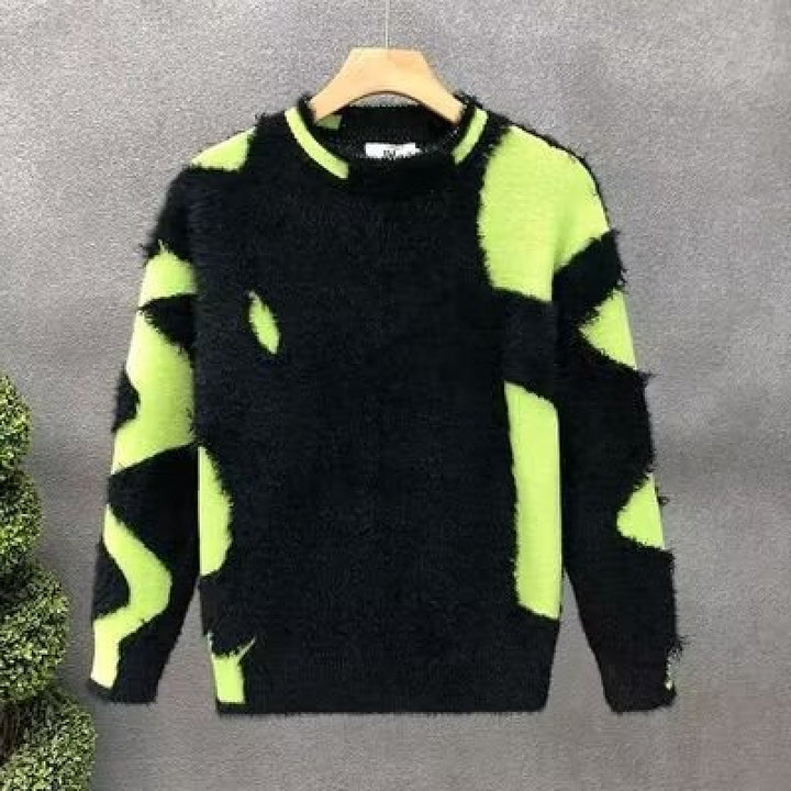 Unisex Flauschiger Oversize-Strickpullover mit abstraktem Destroy-Detail und Strukturmix Echoarchiv