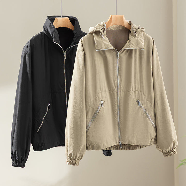 Damen Leichte Nylon-Utility-Jacke mit Stehkragen, Reißverschlusstaschen und elastischem Saum Echoarchiv