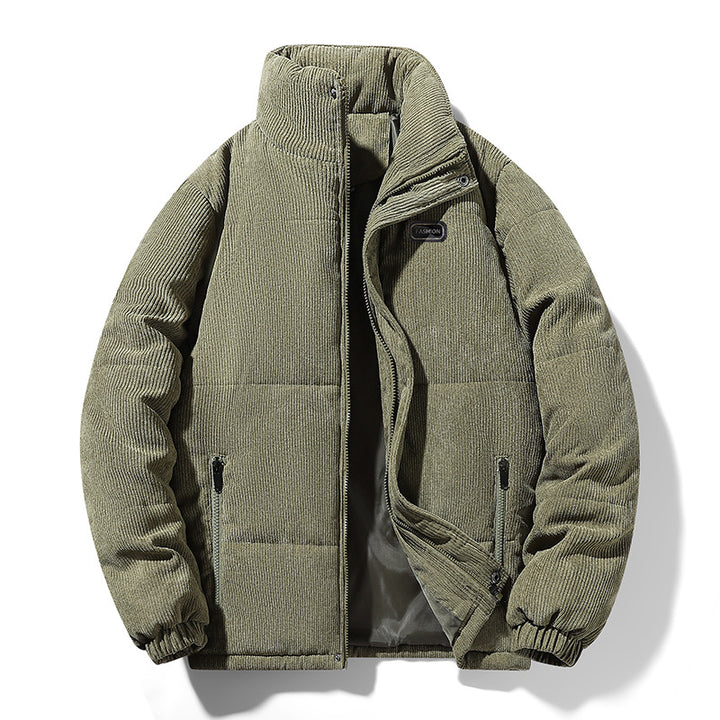 Herren gesteppte Cordjacke mit hohem Stehkragen, warmer Füllung und Reißverschlusstaschen – Taviero