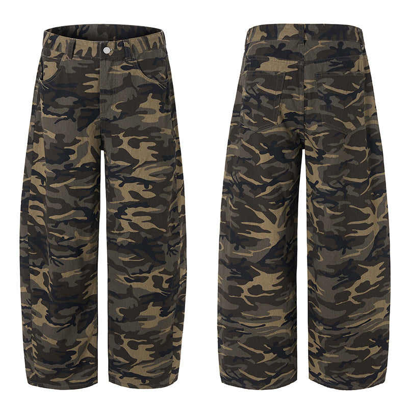 Herren Extralange Camouflage-Palazzo-Hose mit extrem weitem Bein und elastischem Bund Echo Archiv