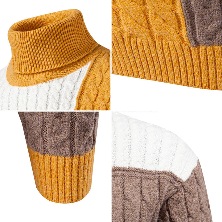 Herren nan strukturierter Rollkragenpullover mit Farbblock-Zopfstrick Echo Archiv