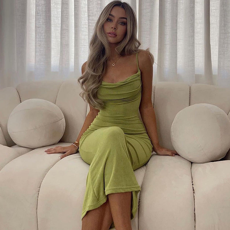 Damen Stilvolles Trägerkleid mit elastischem Netzstoff Echo Archiv