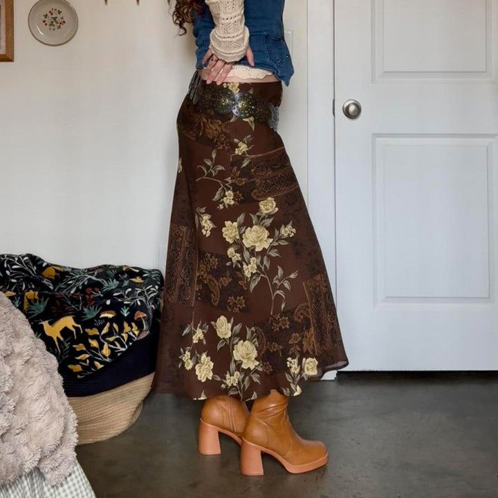 Damen Maxi-Rock mit floralem Design und transparenter Chiffon-Überlage Echo Archiv