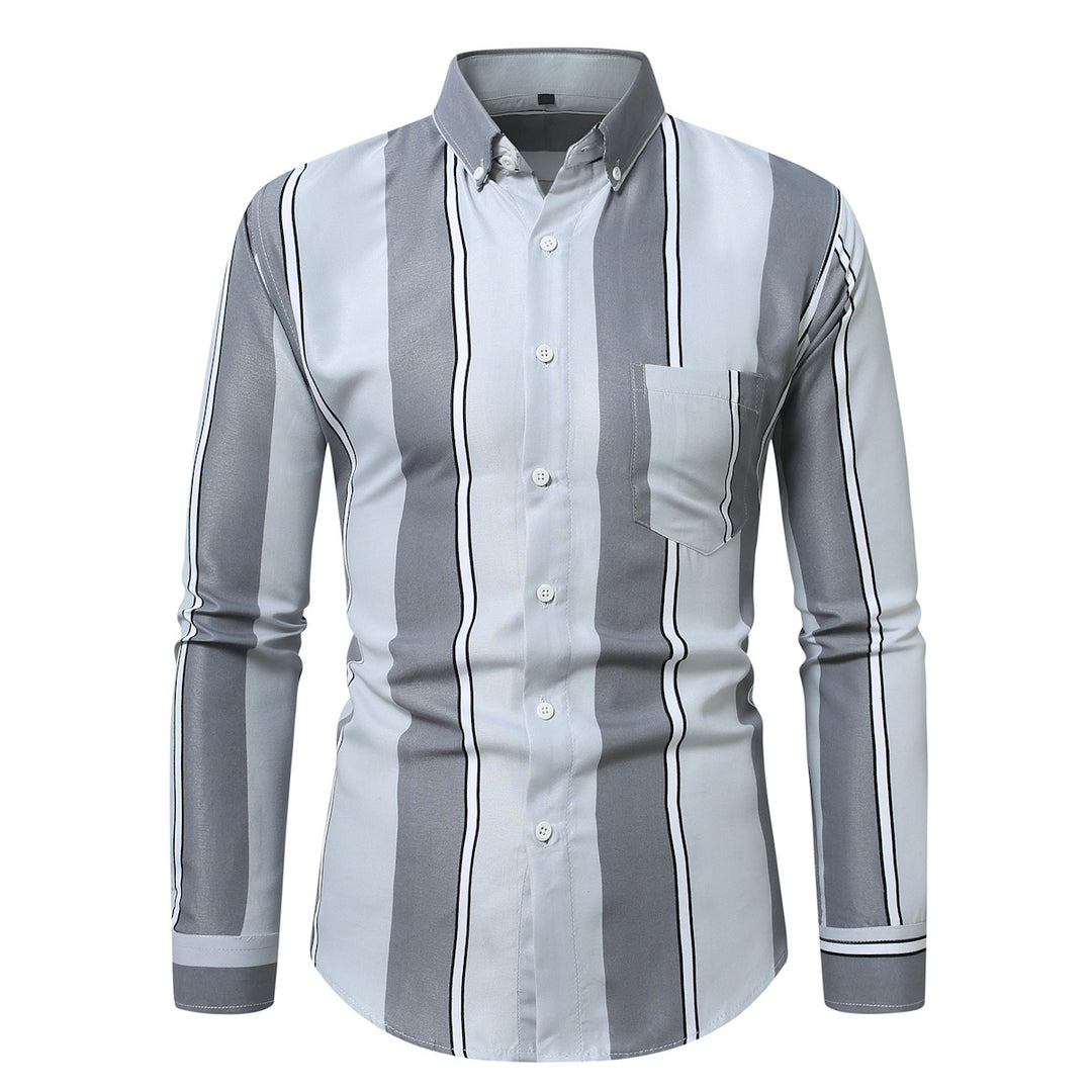 Herren nan tailliertes Langarmhemd mit vertikalem Streifenmuster und Button-Down-Kragen Echo Archiv