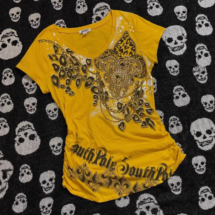 Damen T-Shirt mit dekorativem Grafikdruck und Raffung Echo Archiv