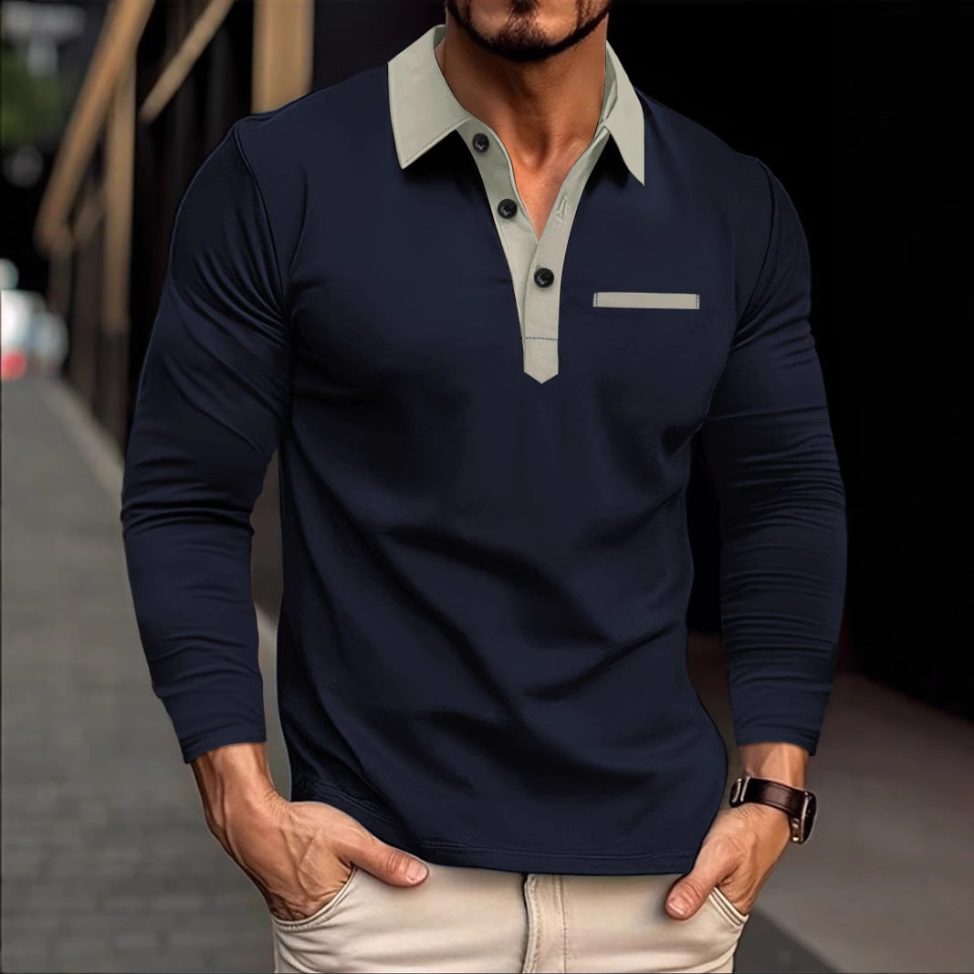 Herren Langarm Poloshirt mit kontrastierendem Kragen und moderner Brusttasche Echoarchiv