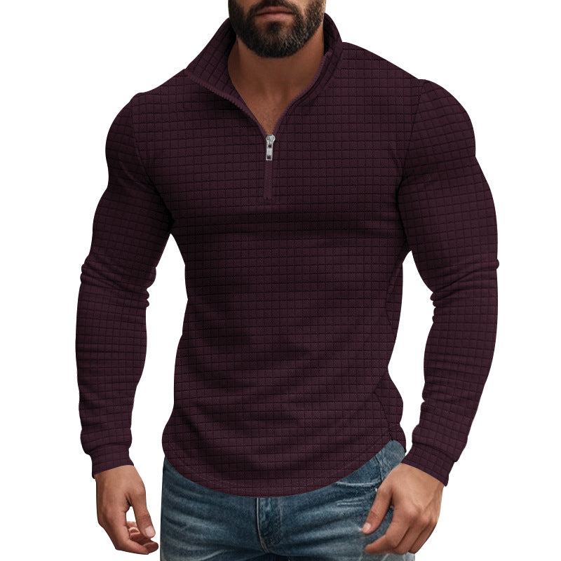 Herren Fleece-Pullover mit hochschließendem Kragen und Strukturmuster Echoarchiv