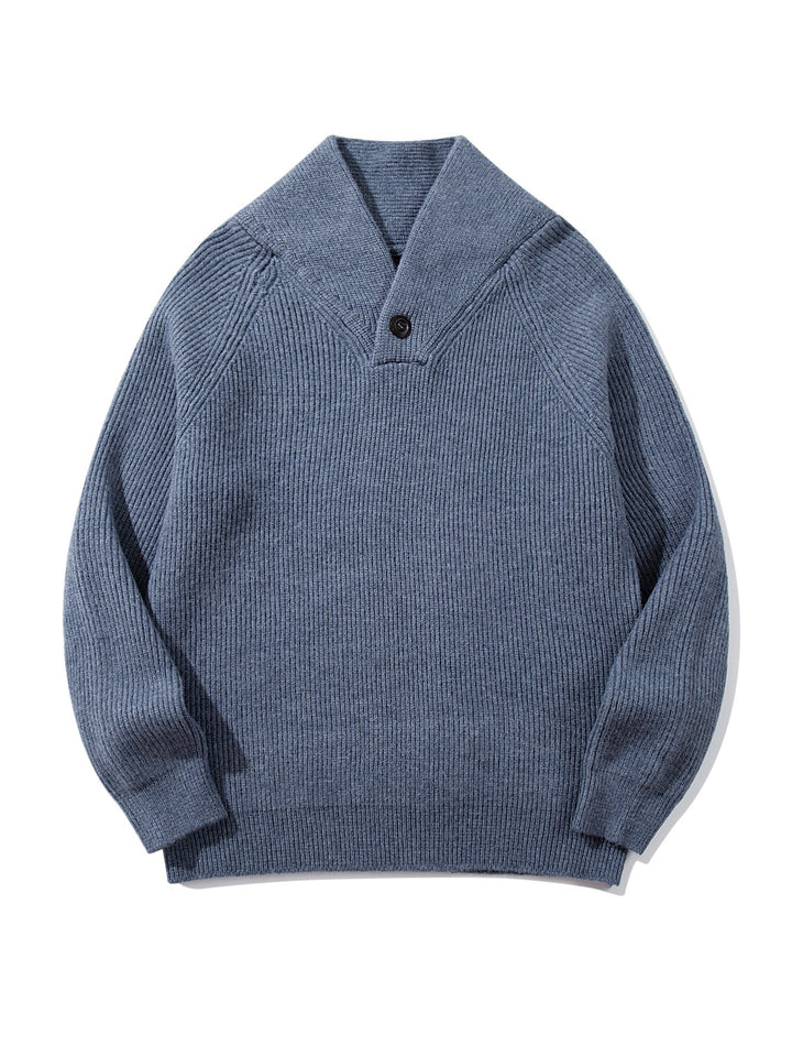 Unisex Gerippter Shawlkragen-Pullover mit Ein-Knopf-Detail Echoarchiv