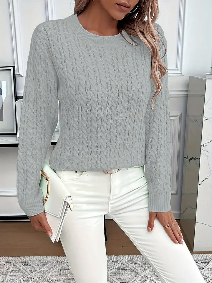 Damen nan Feinstrick-Zopfmuster Pullover mit Rundhalsausschnitt und tailliertem Schnitt Echo Archiv