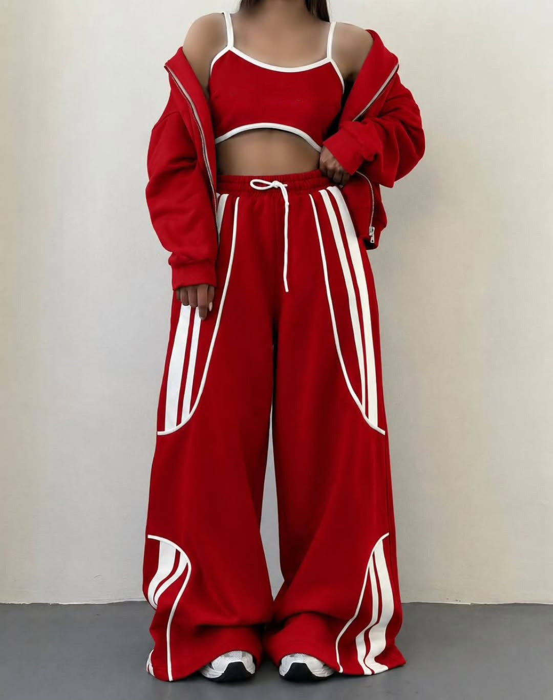 Damen Oversize Kapuzen-Sweatjacke mit Reißverschluss und weitem Trackpant-Set – Auréline