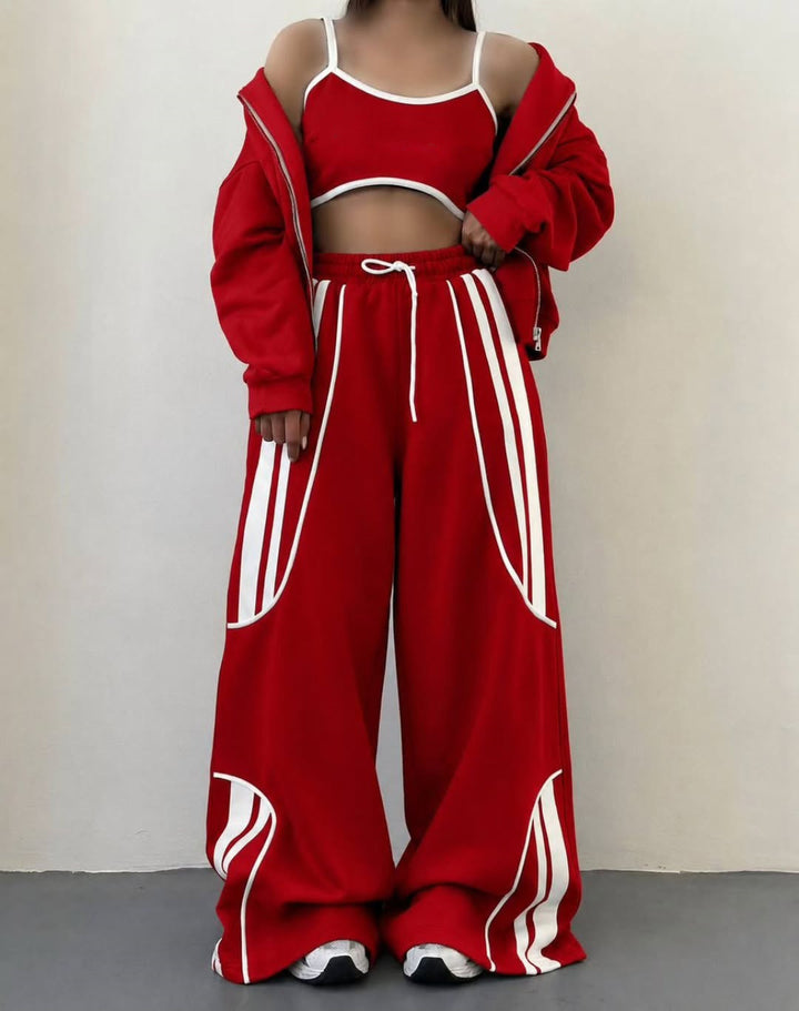 Damen Oversize Kapuzen-Sweatjacke mit Reißverschluss und weitem Trackpant-Set – Auréline