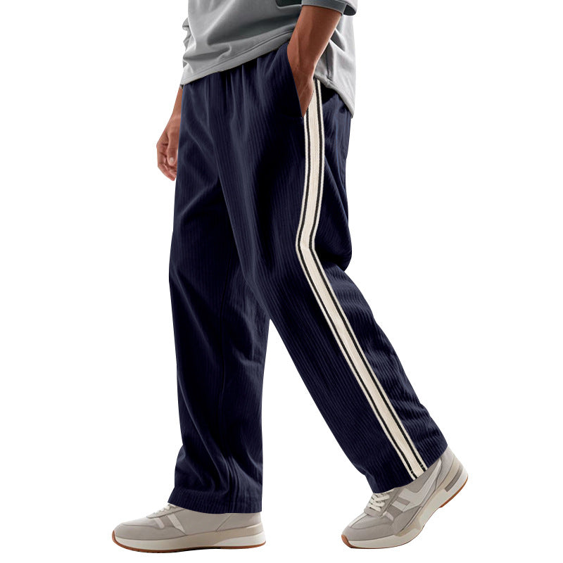 Herren Entspannte Cordoptik-Trackpants mit Seitenstreifen, Gummibund & Kordelzug – Sorevano