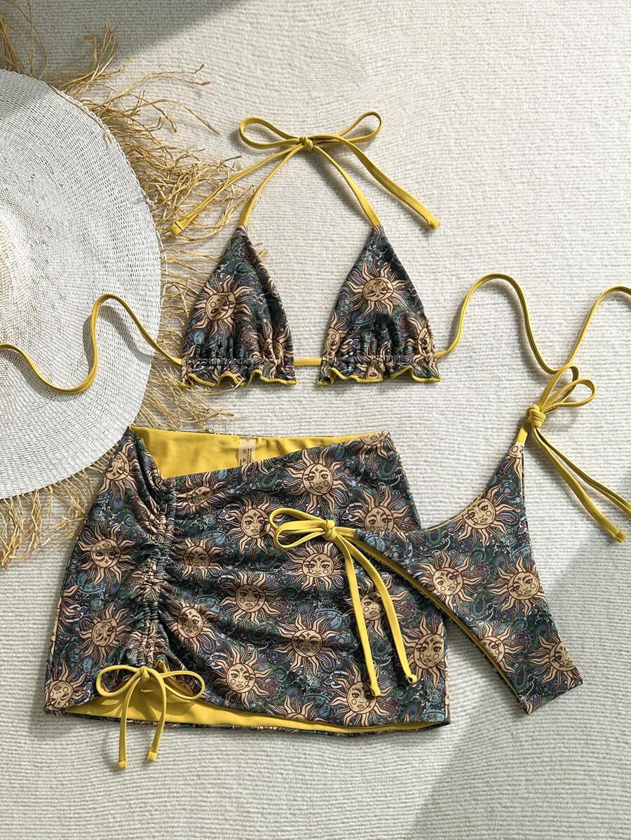 Damen Triangel-Bikini-Set mit rüschenfreien Details und Wickelrock Echo Archiv