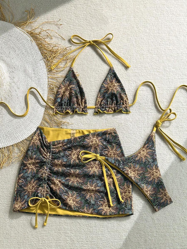 Damen Triangel-Bikini-Set mit rüschenfreien Details und Wickelrock Echo Archiv