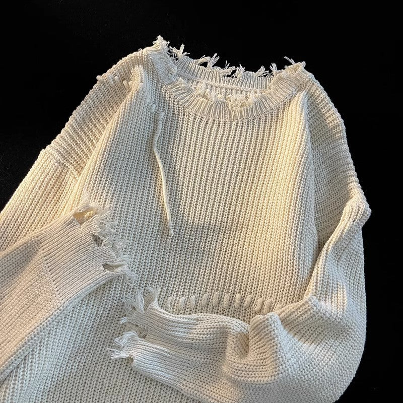 Herren lässiger Strickpullover mit fransigen Abschlüssen Echoarchiv