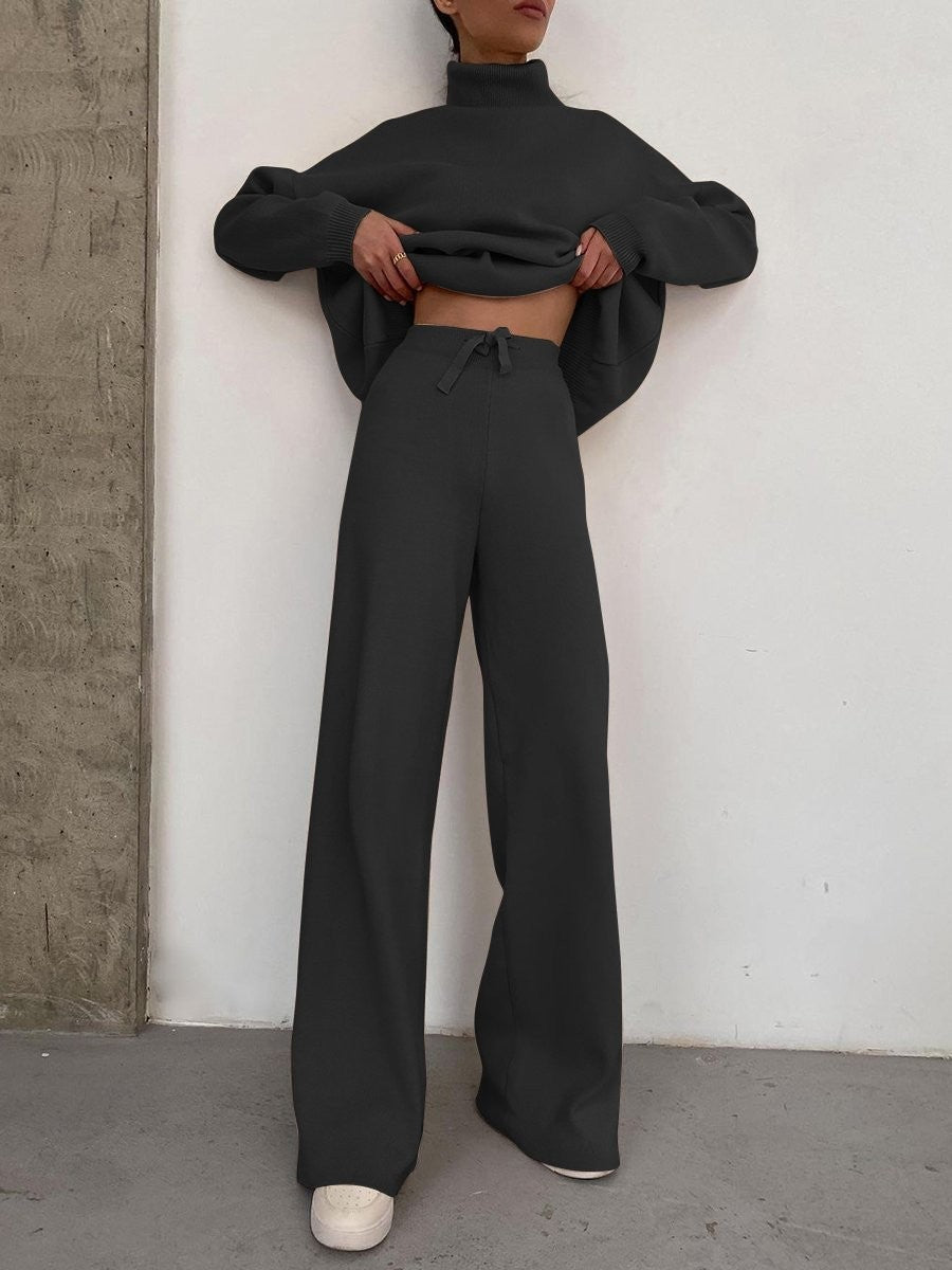 Damen Weite Strickhose mit hoher Taille, Tunnelzug und weitem Bein Echo Archiv