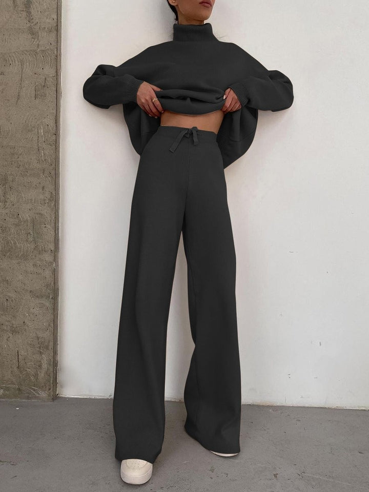 Damen Weite Strickhose mit hoher Taille, Tunnelzug und weitem Bein Echo Archiv