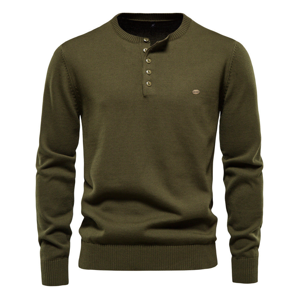 Herren Strickpullover mit modernem Henley-Ausschnitt und feiner Struktur Echoarchiv