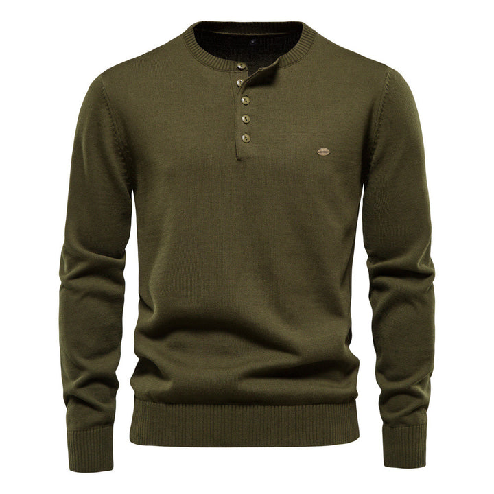 Herren Strickpullover mit modernem Henley-Ausschnitt und feiner Struktur Echoarchiv