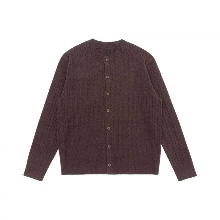 Unisex Kurz geschnittene Zopfstrick-Cardigan mit Rundhalsausschnitt und Perlmuttknöpfen Echo Archiv