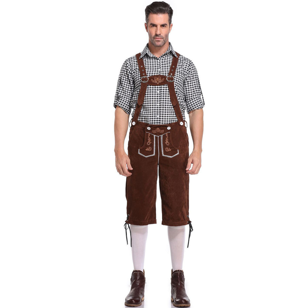 Damen nan kurze Trachten-Latzhose mit gesticktem Hirschmotiv, verstellbaren Trägern und Spitzenbordüre Echo Archiv