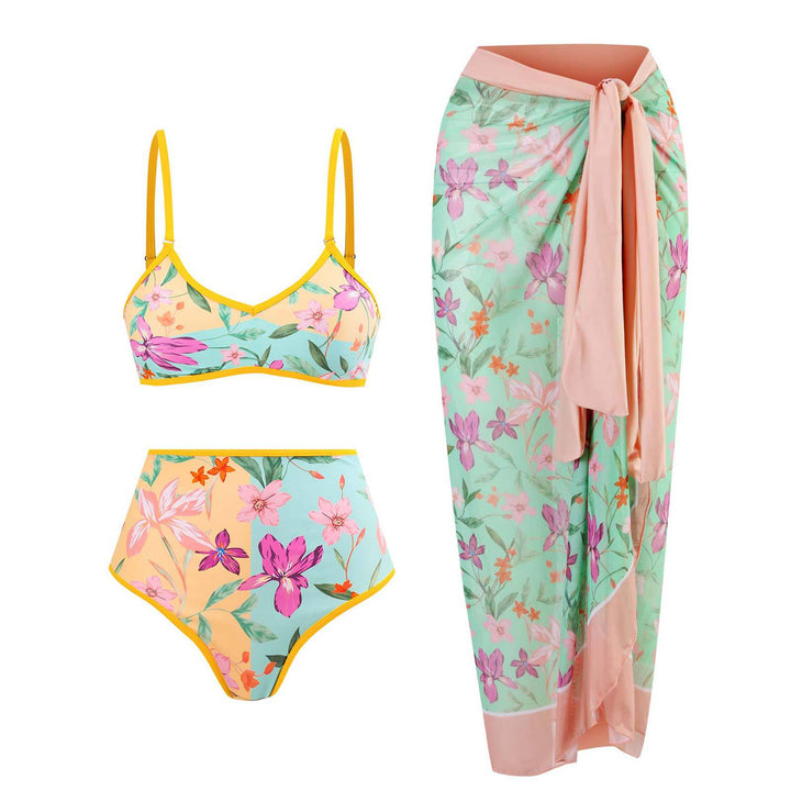 Damen Hochgeschnittener Bikini mit floralem Muster und kontrastierendem Detail Echo Archiv