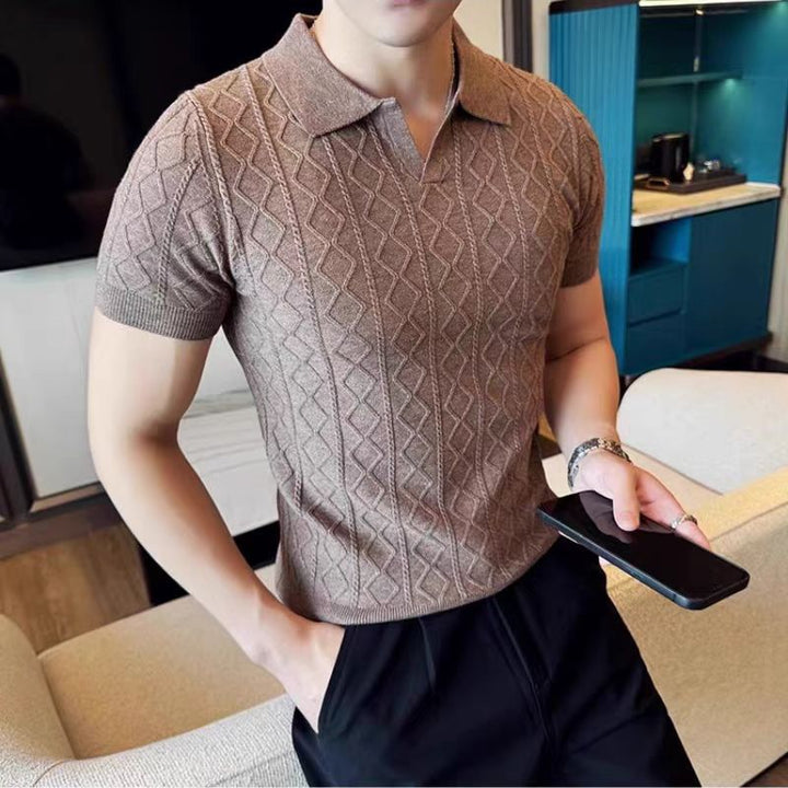 Herren Elegantes Strick-Polohemd mit dekorativer Struktur Echo Archiv