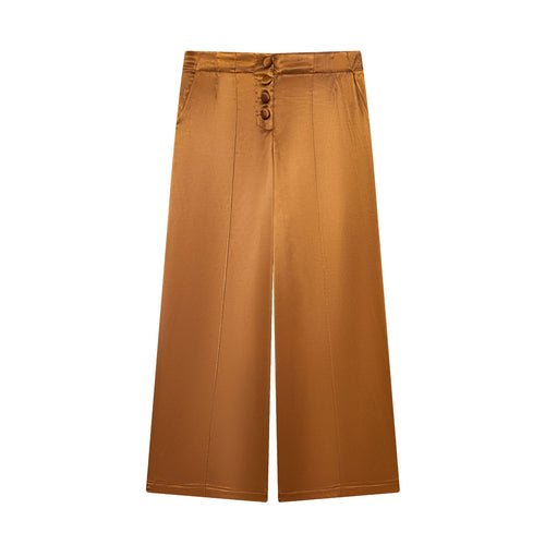 Damen hochtaillierte Satin-Culotte mit verdeckter Knopfleiste, Bügelfalte und seitlichen Eingrifftaschen – Avélisse