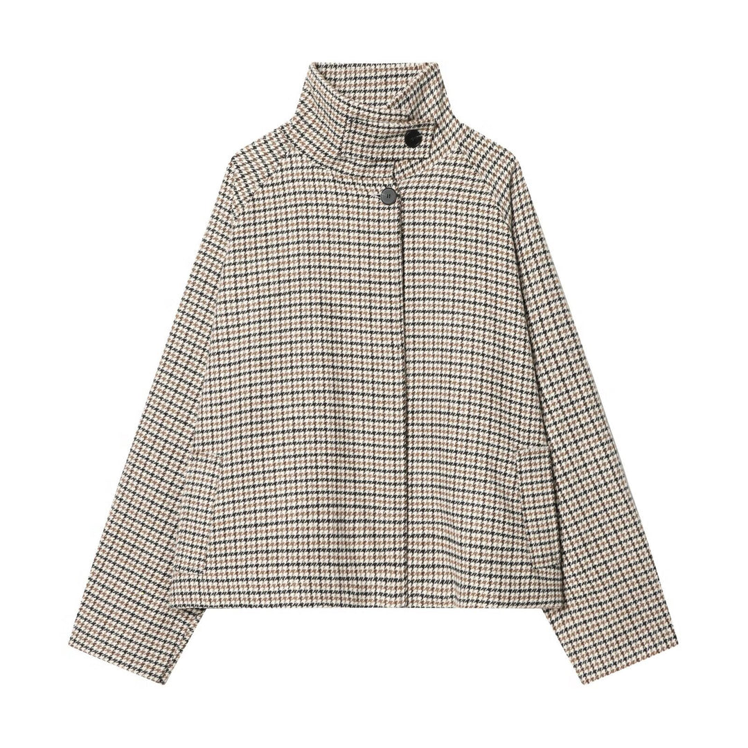 Damen Kurzjacke im Hahnentritt‑Muster mit hohem Stehkragen und Oversize‑Raglanärmeln Echo Archiv
