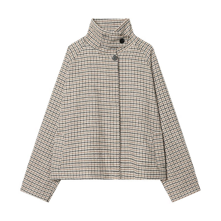 Damen Kurzjacke im Hahnentritt‑Muster mit hohem Stehkragen und Oversize‑Raglanärmeln Echo Archiv