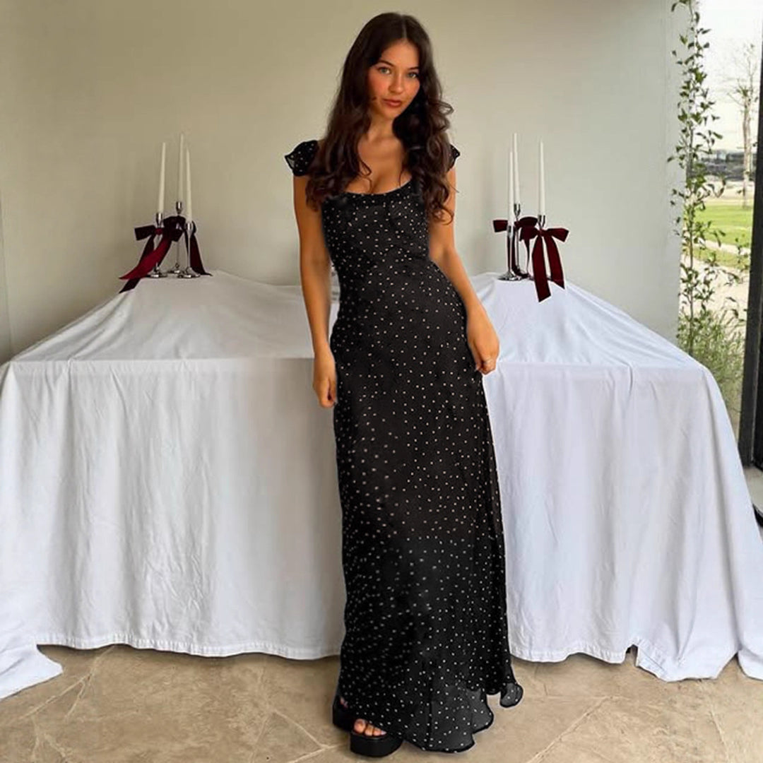 Damen Maxi-Kleid mit zarten Spaghettiträgern und Polka-Dot-Muster Echo Archiv