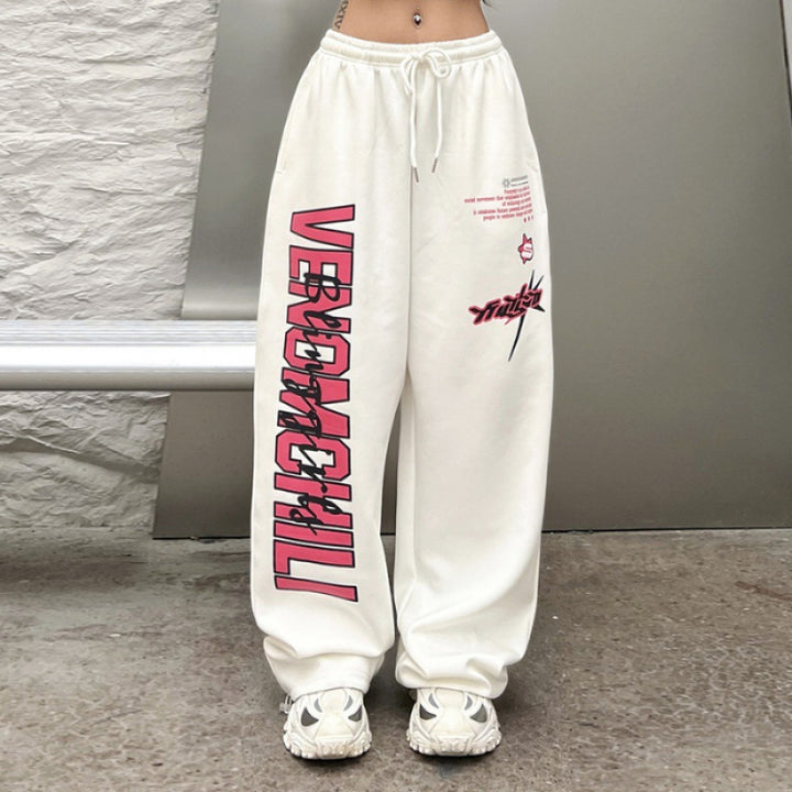 Damen weite High‑Waist Jogginghose mit auffälligem Grafikprint – Avélisse