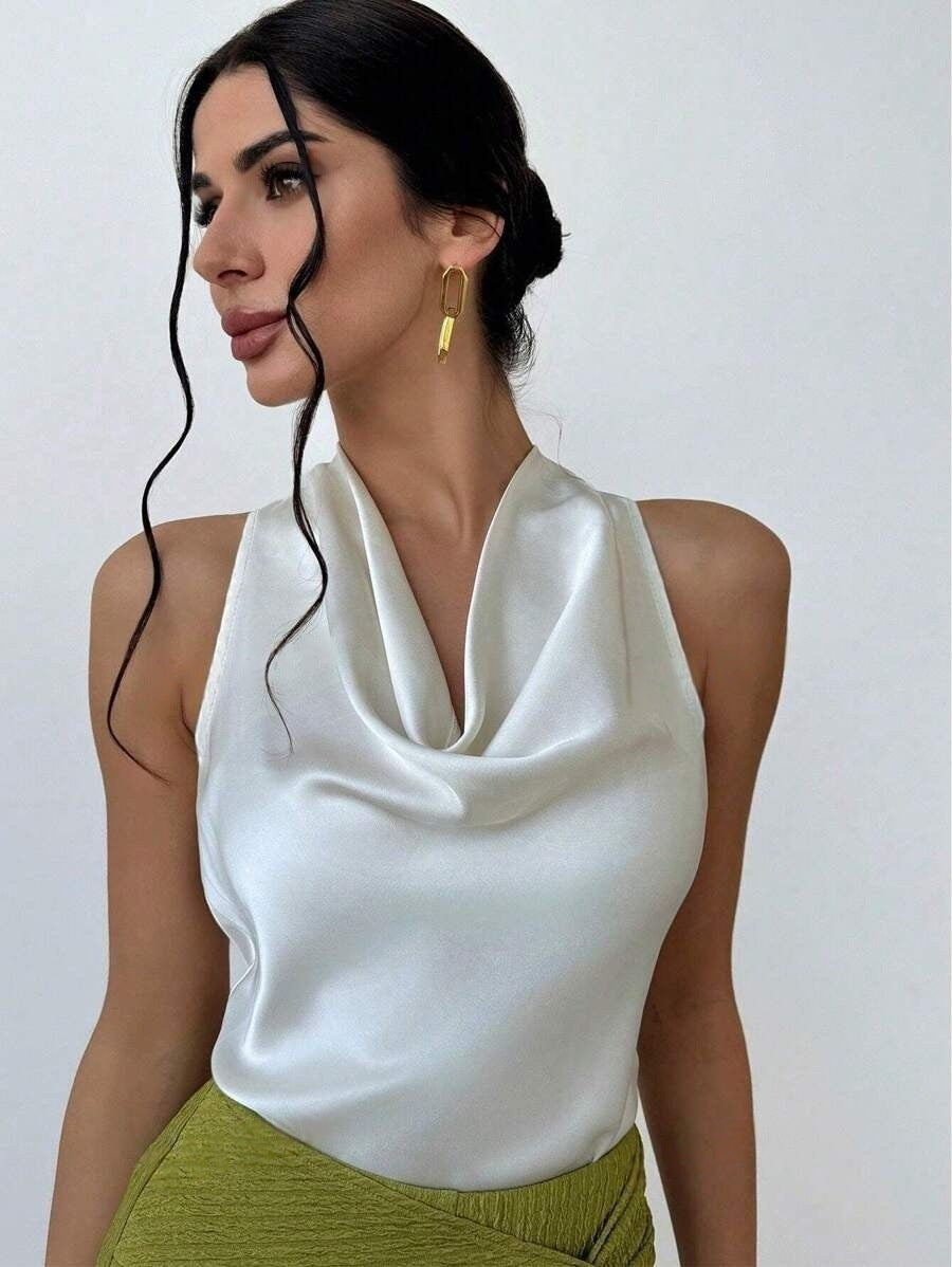 Damen Elegantes Satinoberteil mit schickem Wasserfall-Ausschnitt Echo Archiv