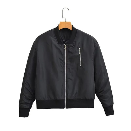 Damen windabweisende Satin-Bomberjacke mit Brustreißverschluss, Rippbündchen und leichter Thermofütterung – Avenza