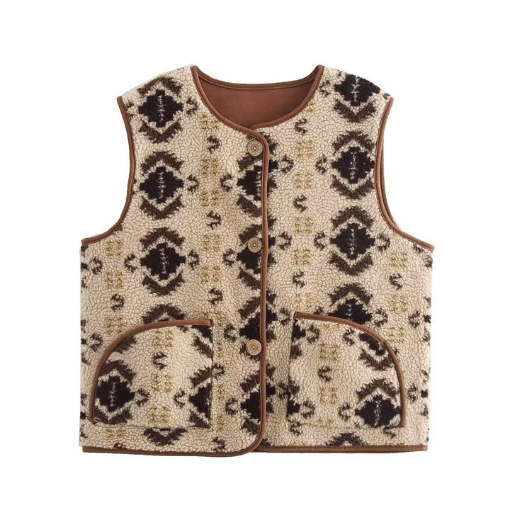 Damen Gemusterte Teddyweste im Bouclé‑Look mit aufgesetzten Taschen Echoarchiv