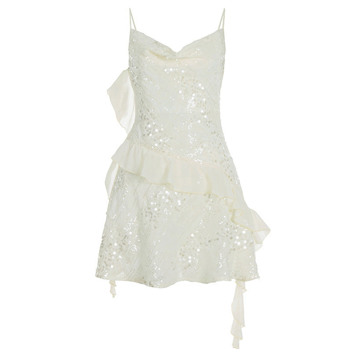 Damen funkelndes Minikleid mit Rüschendetails und verzierten Pailletten Echo Archiv