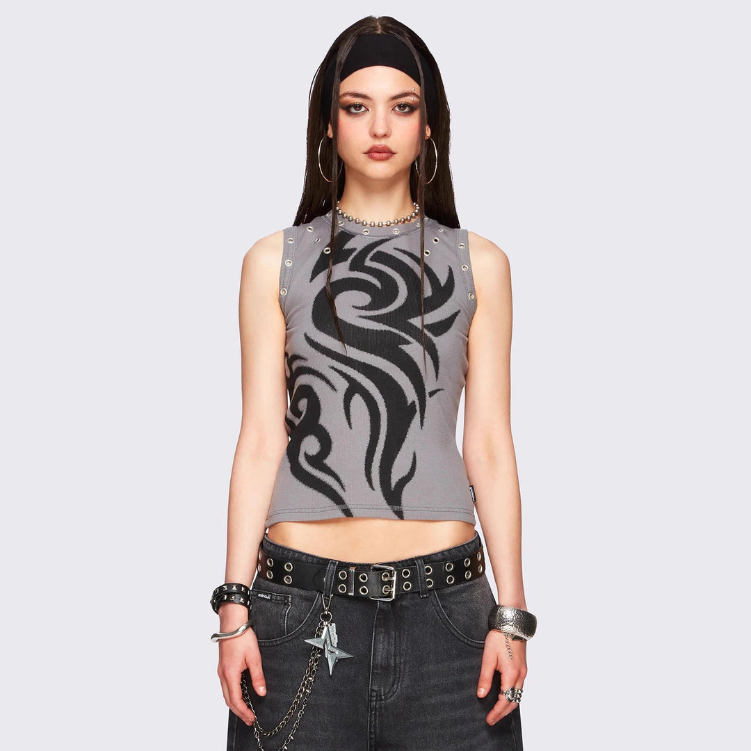 Damen Figurbetontes Top mit grafischem Design Echo Archiv