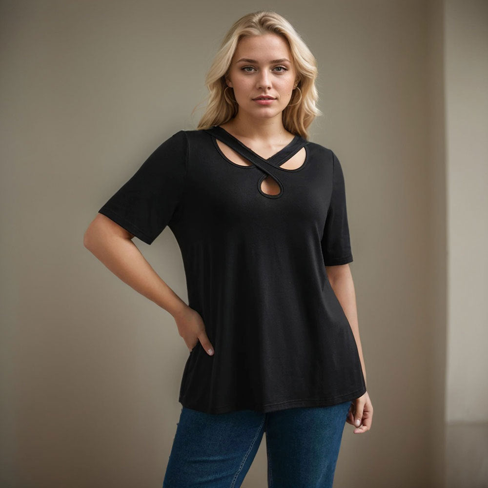 Damen Kurzarmshirt mit Kreuz-Ausschnitt Echo Archiv