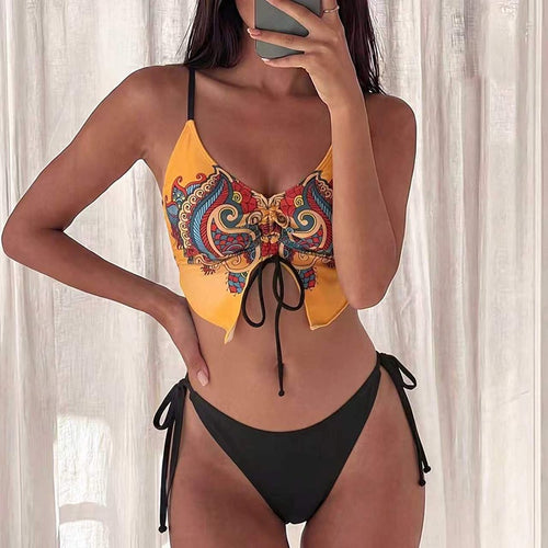 Damen Bikini-Oberteil mit kunstvollem Musterdruck und verstellbaren Trägern Echo Archiv