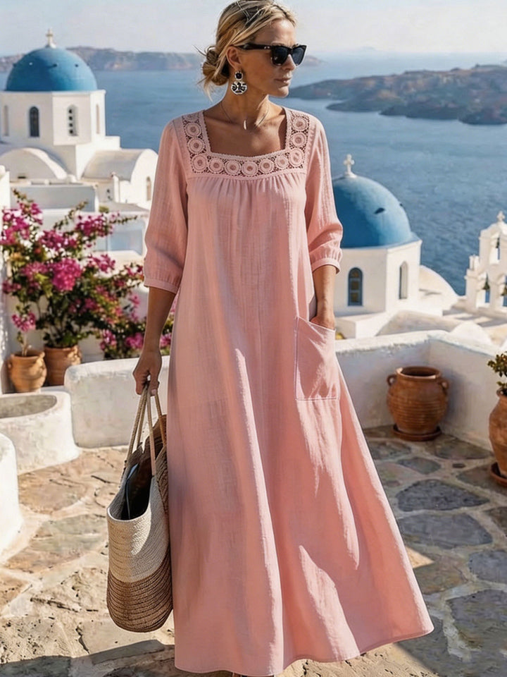 Damen Maxikleid mit elegantem Rundhalsausschnitt und praktischen Taschen Echo Archiv