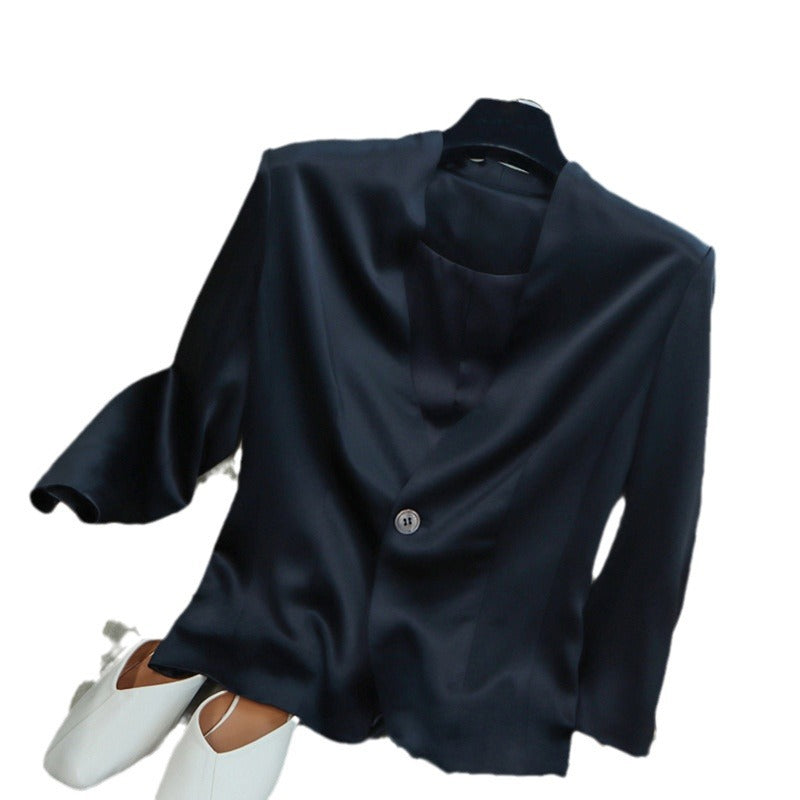 Damen Leichter taillierter Ein‑Knopf‑Blazer aus fließender Satin‑Optik Echo Archiv